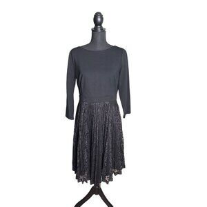 Talbots Canada Black 3/4 Sleeve Dress with Lace Pleated Skirt Size 10